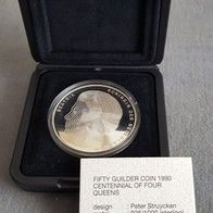Niederlande 50 Gulden 1990 Silber Proof/ PP Königin Beatrix/ Wilhelmina/ Juliana
