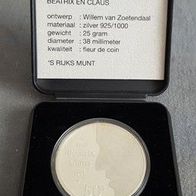 Niederlande 50 Gulden 1991 Silber Proof/ PP Königin Beatrix/ Prinz Claus