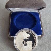 Niederlande 50 Gulden 1982 Silber Proof/ PP Königin Beatrix/ 200 J. Diplomatie USA