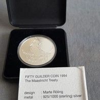 Niederlande 50 Gulden 1994 Silber Proof/ PP Königin Beatrix/ Europäische Union