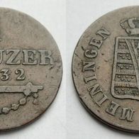 Sachsen-Meiningen 1 Kreuzer 1832, Bernhard II. Erich Freund (1803-1866) Rar !