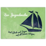 Wee Blue Coo Grußkarte „Segelyacht Am Horizont“ – 15x15 Cm, Hochwertiger Karton, Blanko Innen