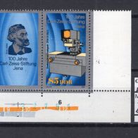 DDR 1989 100 Jahre Carl-Zeiss-Stiftung, Jena W Zd 802 postfrisch Eckrand unten rechts