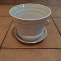 Blumentopf weiss mit Untersetzer und Deko-Kunstblumen-----------8/23---------