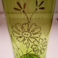 Trinkglas Saft-, Wasser-Glas hellgrün mit goldener Blume, Deko