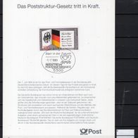 BRD / Bund 1989 Sonderbeleg Poststrukturgesetz mit MiNr. 1421 gestempelt
