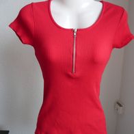 neuwertig FB Sister Shirt rot Rippenoptik Reißverschluss XS-S 34