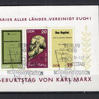 DDR 1968 Blockausgabe: 150. Geburtstag von Karl Marx Block 27 Sonderstempel Berlin