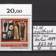 Berlin 1989 100. Geburtstag von Hannah Höch MiNr. 857 postfrisch Oberrand