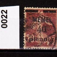 K171 - Memelgebiet Mi. Nr.22 Freimarken von Frankreich mit Aufdruck o