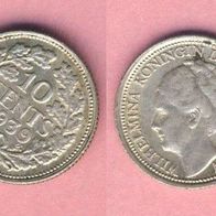 Niederlande 10 Cent 1939 Silber