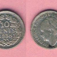 Niederlande 10 Cent 1938 Silber