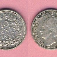 Niederlande 10 Cent 1937 Silber