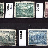 K197 - Böhmen und Mähren Mi. Nr. 55 + 57 a + 58 + 59 + 60 o