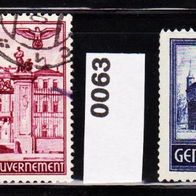 K221 - Generalgouvernement Mi. Nr. 50 + 51 + 63 Bauwerke + 78 Adolf Hitler o