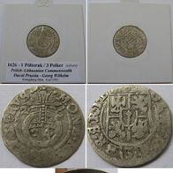 1626-1 Póltorak/3 Polker-Ducal Prussia (Fief of Poland)-silver coin- Königsberg Mint