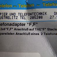 Telefonadapter 2x6 "F, F" Anschluss TAE F Stecker OVP