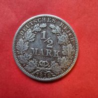 1/2 Mark Deutsches Reich, 1919 A in 900er Silber