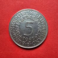 5 DMark Silberadler - Heiermann 1957 D Münze in 625er Silber