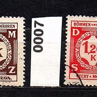 K341 - Böhmen und MährenDienstmarken Mi. Nr. 6 (2-fach) + 7 + 9 Ziffernzeichnung o