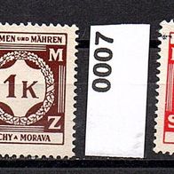 K344 - Böhmen und Mähren Dienstmarken Mi. Nr. 5 + 6 + 7 + 9 Ziffernzeichnung o