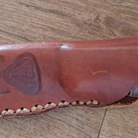 Schönes Handarbeits- Jagdmesser mit Holzgriff und robuster Lederscheide f. Gürtel