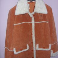 Damen Lederjacke mit Pelzkragen Herbst Winter Frühjahr Farbe Orange Gr.42
