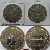 1982, Turkey, 100- lira commemorative coin: 1982 World Cup