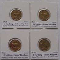 1939-1946, United Kingdom, 1 Farthing, set of 4 coins