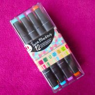 DecoTime Twinmarkers 12 St. Aufbewahrungsbox Filz Stifte Tinten Marker Permanent