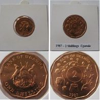 1987, Uganda, a set 1+ 2 schillings