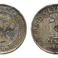 Ceylon Silbermünze 10 cents 1893 Königin Victoria s. Original-Scan