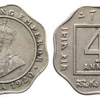 Indien Silbermünze 4 Annas 1920 König GEORGE V. s. Original-Scan