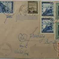 1947-Österreich-ein Briefumschlag (Militärzensur) mit Briefmarkensatz von 1945-1947