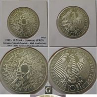 1989-Germany-10 Mark (G)- 40th Anniversary of the German Federal Republic-silver coin