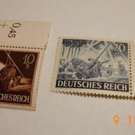 2 Marken Deutsches Reich-GDR-Scheinwerferbatterie mir O-Rand, leichte Flak S-Rand * *