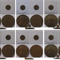 1942-1945, United States, a set 1 Cent-coins (Lincoln - Wheat Ears Reverse)