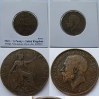 1921, United Kingdom, ½ Penny (George V 1st portrait)