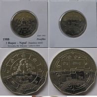1988, Nepal,1 Rupee (Birendra Bir Bikram) Prooflike