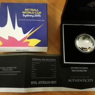 Netball Worldcup Sydney 2015 $ 5 1 Oz Silber pp proof gekrümmte Münze Australien