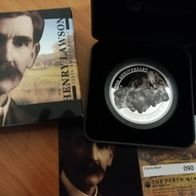 HENRY LAWSON 150th anniversary 2017 $ 8, 5 Oz Silber pp coloured proof Australien