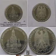 1995-Germany-10 Mark (J)- Frauenkirche in Dresden-silver coin-BU