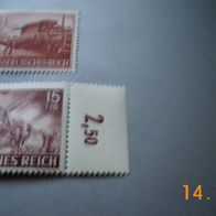 2 Marken Grossdeutsches Reich- DR-Eisenbahngeschütz u. Artillerie S-Rand * *