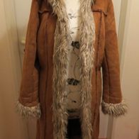 toller warmer Winter Mantel mit Kapuze Felloptik in braun in Größe S 36 NEU