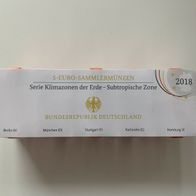 5 x 5 Euro BRD 2018 "Subtropische Zone" ADFGJ PP m. Polymerr., Orange, Neu, OVP