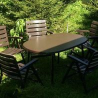 5 Garten-Stühle Garten-Tisch Kettler Mecalit Metall-Gestell braun