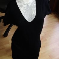 Benetton Strick Kleid Rippen schwarz weich V-Ausschnitt S