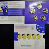 5 x 2-Euro-Gedenkmünzen BRD 2009 "10 Jahre WWU", A-J. PP, Neu, OVP
