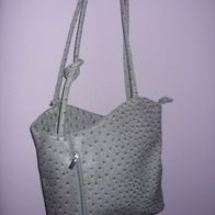 Handtasche, Schultertasche, Design Tasche, Rucksack, 2 in 1 Handbag Straußen Look Gra