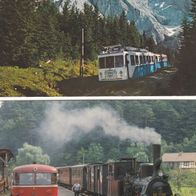 2 AK mit Zugspitzbahn und Dampflok BR89 mit Triebwagen VT98 in Farbe - unbenutzt